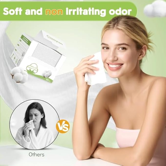 Classycoo 2 PACK DISPOSABLE FACE TOWEL XL, 100% COTTON, SOFT FOR SENSITIVE-SKIN FACIAL TOWELETTE WIPES CLEAN TOWELS, ODOR-FREE, MAKEUP REMOVER CLOTHS FOR HAND DRY WIPE - Image 3